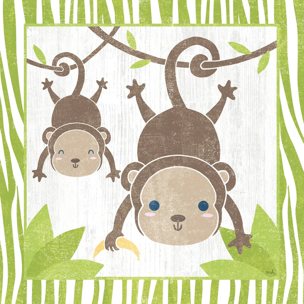 Safari Fun Monkey by Moira Hershey. SKU 19926a. Archival Giclee Fine art print for wall decor.