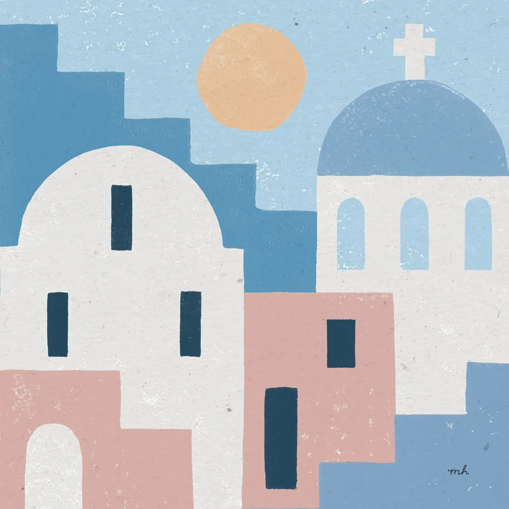 Santorini Summer I Sq by Moira Hershey. SKU 80666a. Archival Giclee Fine art print for wall decor.