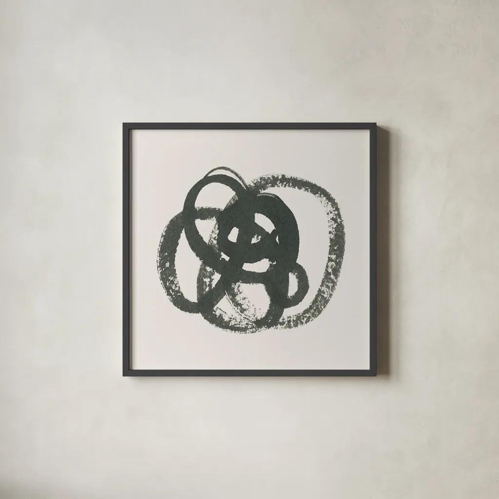 Scribbly Black I by Moira Hershey. Shown in a sleek black glass frame for a contemporary gallery look. Available as an archival giclee rolled canvas, fine art paper, or poster print. SKU 54586a.