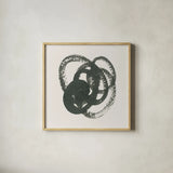 Scribbly Black II by Moira Hershey. Shown in a natural wood glass frame for a timeless modern aesthetic. Available as an archival giclee rolled canvas, fine art paper, or poster print. SKU 54587a.