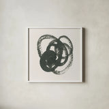Scribbly Black II by Moira Hershey. Shown in a crisp white glass frame for a clean and minimalist style. Available as an archival giclee rolled canvas, fine art paper, or poster print. SKU 54587a.