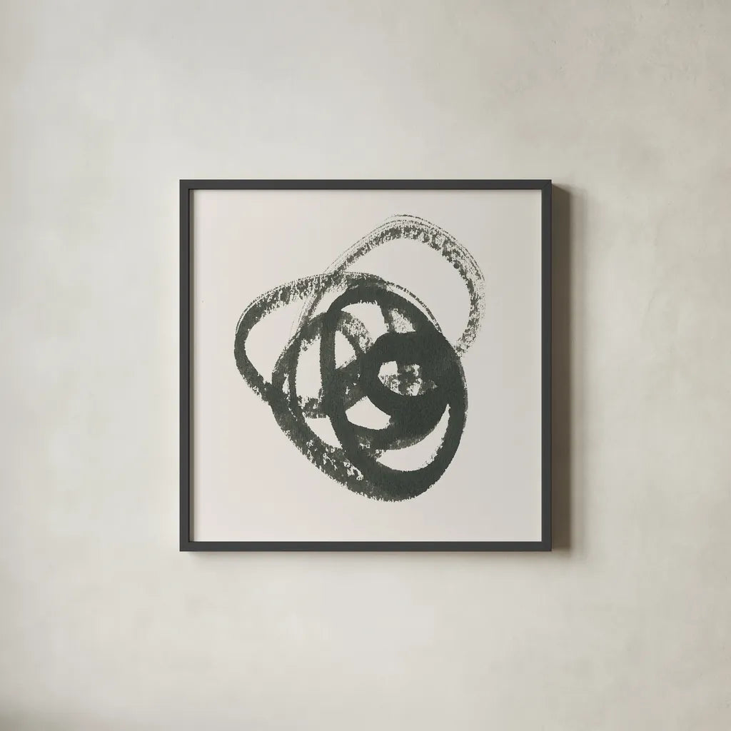 Scribbly Black III by Moira Hershey. Shown in a sleek black glass frame for a contemporary gallery look. Available as an archival giclee rolled canvas, fine art paper, or poster print. SKU 54588a.