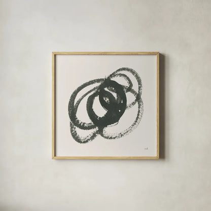 Scribbly Black IV by Moira Hershey. Shown in a natural wood glass frame for a timeless modern aesthetic. Available as an archival giclee rolled canvas, fine art paper, or poster print. SKU 54589a.