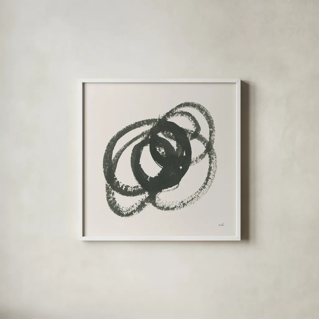 Scribbly Black IV by Moira Hershey. Shown in a crisp white glass frame for a clean and minimalist style. Available as an archival giclee rolled canvas, fine art paper, or poster print. SKU 54589a.