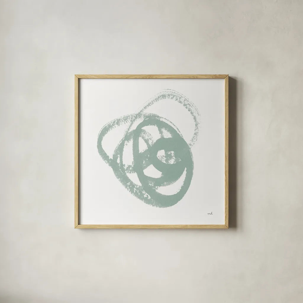 Scribbly Spring III by Moira Hershey. Shown in a natural wood glass frame for a timeless modern aesthetic. Available as an archival giclee rolled canvas, fine art paper, or poster print. SKU 54584a.