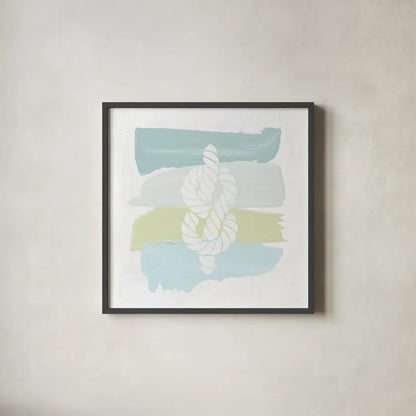 Seaside Swatch Knot by Moira Hershey. Shown in a sleek black glass frame for a contemporary gallery look. Available as an archival giclee rolled canvas, fine art paper, or poster print. SKU 32775a.