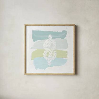 Seaside Swatch Knot by Moira Hershey. Shown in a natural wood glass frame for a timeless modern aesthetic. Available as an archival giclee rolled canvas, fine art paper, or poster print. SKU 32775a.