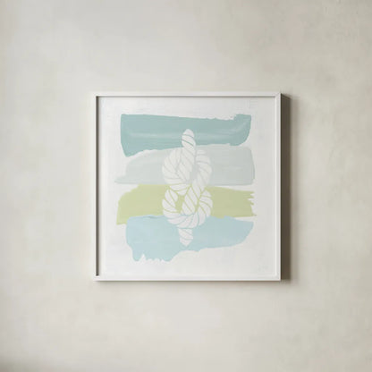 Seaside Swatch Knot by Moira Hershey. Shown in a crisp white glass frame for a clean and minimalist style. Available as an archival giclee rolled canvas, fine art paper, or poster print. SKU 32775a.