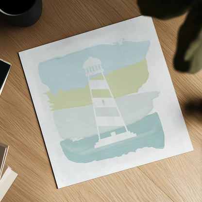 Seaside Swatch Lighthouse by Moira Hershey. Shown as a detailed flat fine art print, highlighting archival giclee quality. Available as an archival giclee rolled canvas, fine art paper, or poster print. SKU 32774a.
