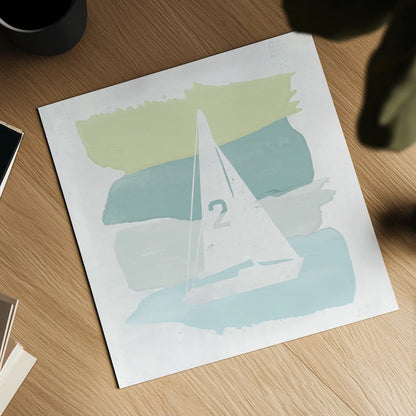 Seaside Swatch Sailboat by Moira Hershey. Shown as a detailed flat fine art print, highlighting archival giclee quality. Available as an archival giclee rolled canvas, fine art paper, or poster print. SKU 32776a.