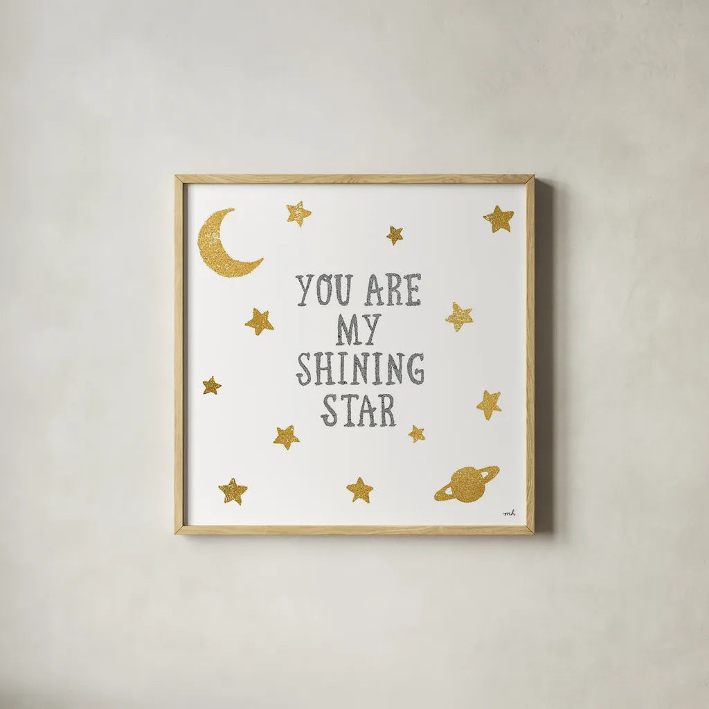 Shining Star by Moira Hershey. Shown in a natural wood glass frame for a timeless modern aesthetic. Available as an archival giclee rolled canvas, fine art paper, or poster print. SKU 16830a.
