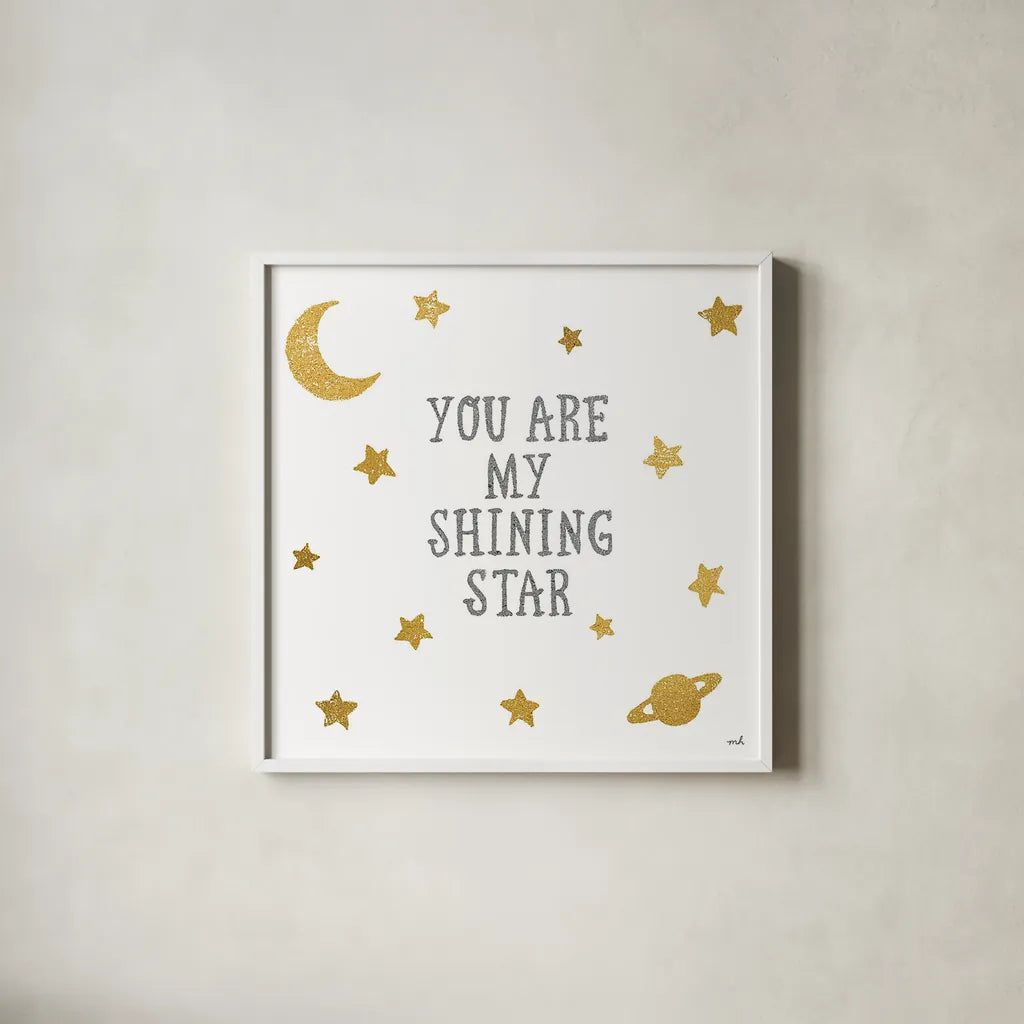 Shining Star by Moira Hershey. Shown in a crisp white glass frame for a clean and minimalist style. Available as an archival giclee rolled canvas, fine art paper, or poster print. SKU 16830a.