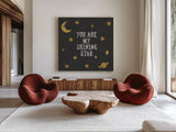 Shining Star Black 6x6 by Moira Hershey. Shown as extra-large giant wall art in a modern living room. Available as an archival giclee rolled canvas, fine art paper, or poster print. SKU 17151a.