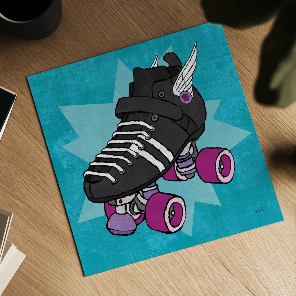 Skate Bright I by Moira Hershey. Shown as a detailed flat fine art print, highlighting archival giclee quality. Available as an archival giclee rolled canvas, fine art paper, or poster print. SKU 98244a.
