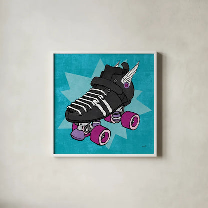 Skate Bright I by Moira Hershey. Shown in a crisp white glass frame for a clean and minimalist style. Available as an archival giclee rolled canvas, fine art paper, or poster print. SKU 98244a.