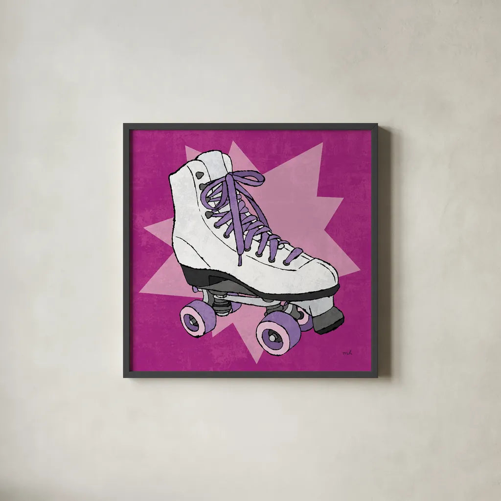 Skate Bright II by Moira Hershey. Shown in a sleek black glass frame for a contemporary gallery look. Available as an archival giclee rolled canvas, fine art paper, or poster print. SKU 98245a.
