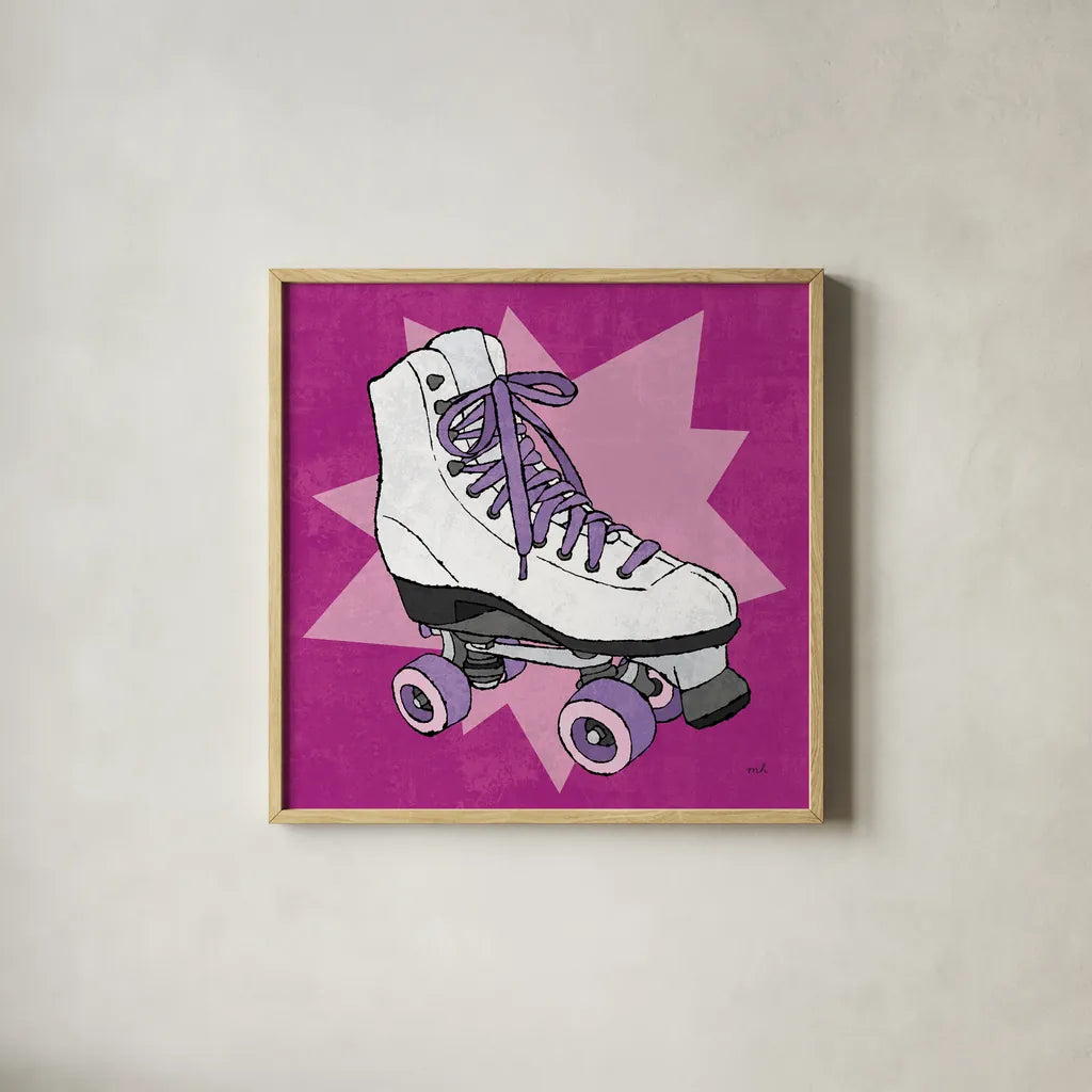 Skate Bright II by Moira Hershey. Shown in a natural wood glass frame for a timeless modern aesthetic. Available as an archival giclee rolled canvas, fine art paper, or poster print. SKU 98245a.