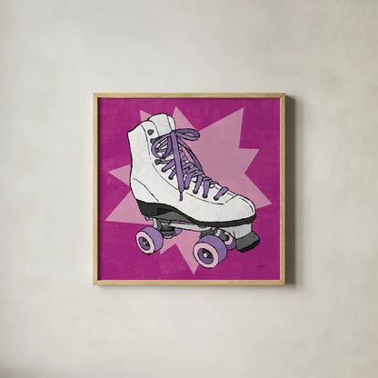 Skate Bright II by Moira Hershey. Shown in a natural wood glass frame for a timeless modern aesthetic. Available as an archival giclee rolled canvas, fine art paper, or poster print. SKU 98245a.