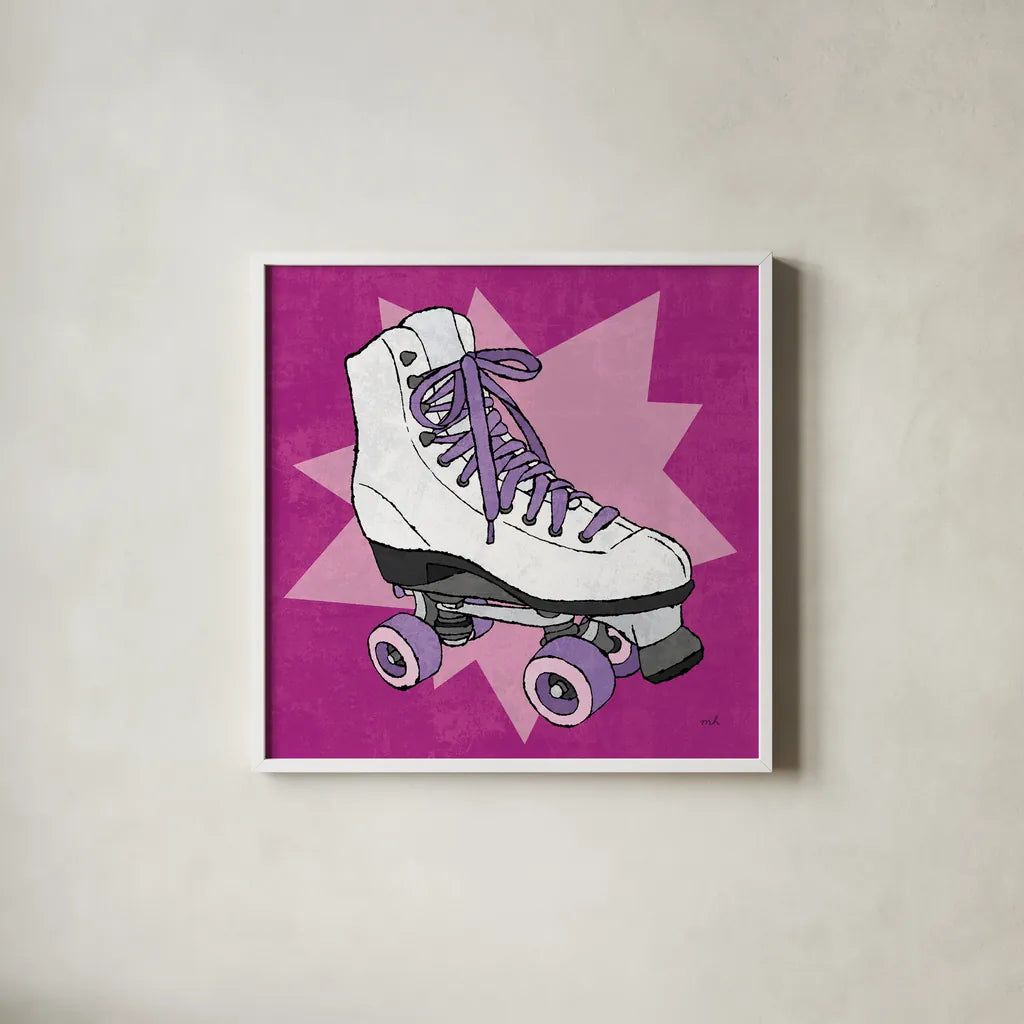 Skate Bright II by Moira Hershey. Shown in a crisp white glass frame for a clean and minimalist style. Available as an archival giclee rolled canvas, fine art paper, or poster print. SKU 98245a.