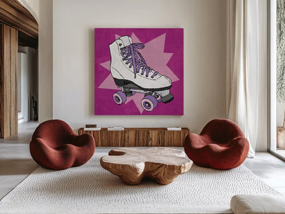 Skate Bright II by Moira Hershey. Shown as extra-large giant wall art in a modern living room. Available as an archival giclee rolled canvas, fine art paper, or poster print. SKU 98245a.