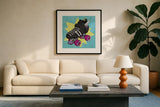 Skate I by Moira Hershey. Displayed in a glass frame with matte in a clean modern living room. Available as an archival giclee rolled canvas, fine art paper, or poster print. SKU 36152a.