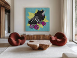 Skate I by Moira Hershey. Shown as extra-large giant wall art in a modern living room. Available as an archival giclee rolled canvas, fine art paper, or poster print. SKU 36152a.