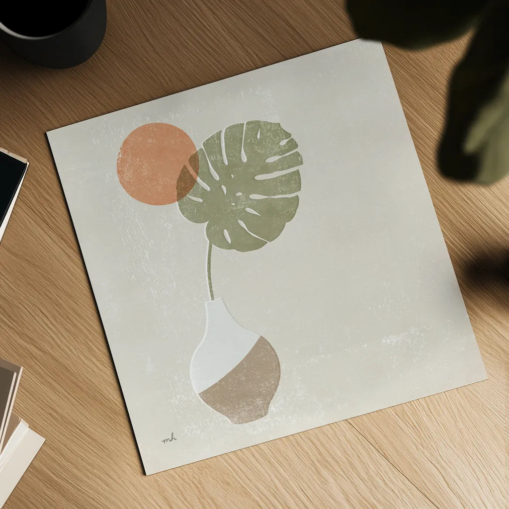 Sun Palm I Sq by Moira Hershey. Shown as a detailed flat fine art print, highlighting archival giclee quality. Available as an archival giclee rolled canvas, fine art paper, or poster print. SKU 80660a.