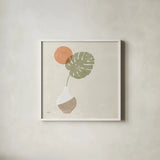Sun Palm I Sq by Moira Hershey. Shown in a crisp white glass frame for a clean and minimalist style. Available as an archival giclee rolled canvas, fine art paper, or poster print. SKU 80660a.