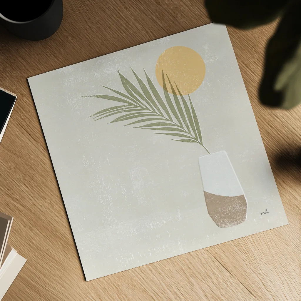 Sun Palm II Sq by Moira Hershey. Shown as a detailed flat fine art print, highlighting archival giclee quality. Available as an archival giclee rolled canvas, fine art paper, or poster print. SKU 80661a.