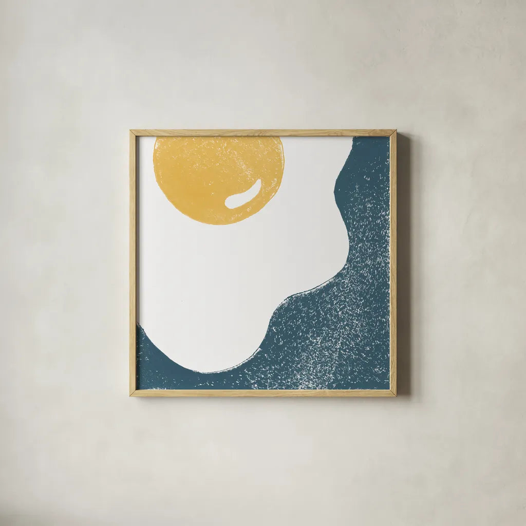 Sunny Side I by Moira Hershey. Shown in a natural wood glass frame for a timeless modern aesthetic. Available as an archival giclee rolled canvas, fine art paper, or poster print. SKU 63366a.