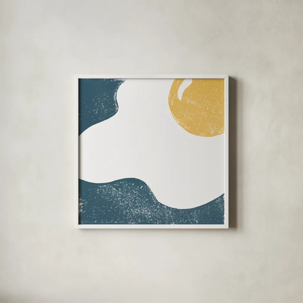 Sunny Side II by Moira Hershey. Shown in a crisp white glass frame for a clean and minimalist style. Available as an archival giclee rolled canvas, fine art paper, or poster print. SKU 63367a.