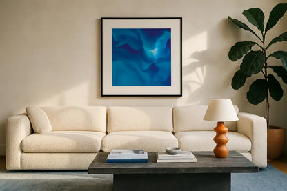 Surface by Moira Hershey. Displayed in a glass frame with matte in a clean modern living room. Available as an archival giclee rolled canvas, fine art paper, or poster print. SKU 36913a.
