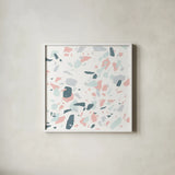 Terrazzo II by Moira Hershey. Shown in a crisp white glass frame for a clean and minimalist style. Available as an archival giclee rolled canvas, fine art paper, or poster print. SKU 48002a.
