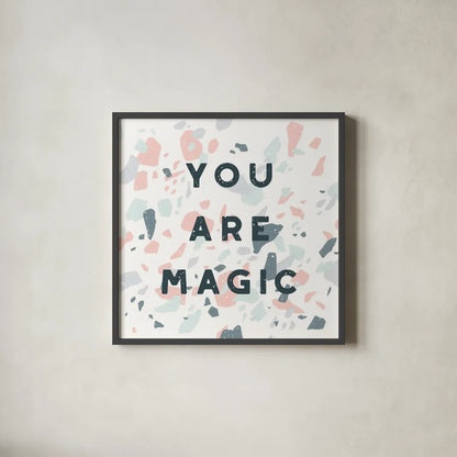 Terrazzo Inspiration I by Moira Hershey. Shown in a sleek black glass frame for a contemporary gallery look. Available as an archival giclee rolled canvas, fine art paper, or poster print. SKU 48003a.