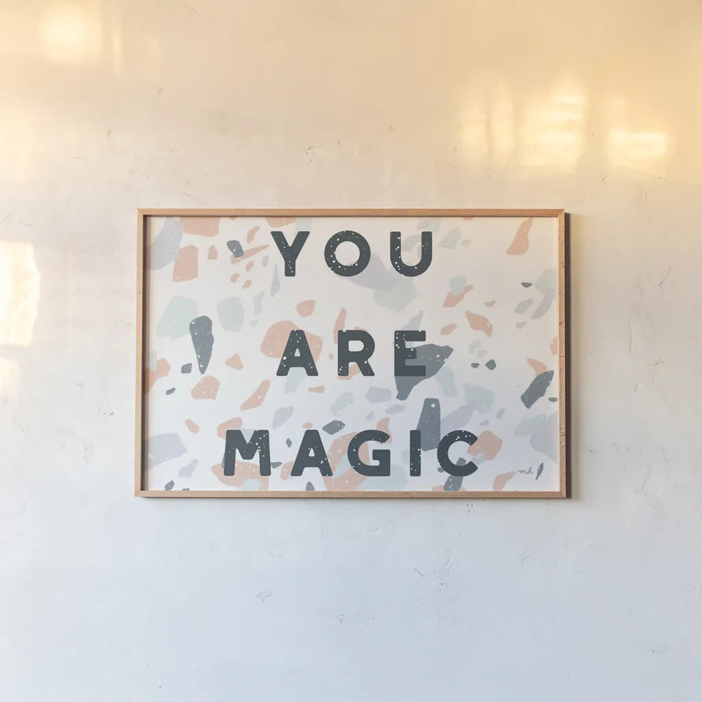 Terrazzo Inspiration I Coral Crop by Moira Hershey. shown as a paper print in a natural frame. Available as a archival giclee rolled canvas, fine art paper, or poster print. SKU 57702i.