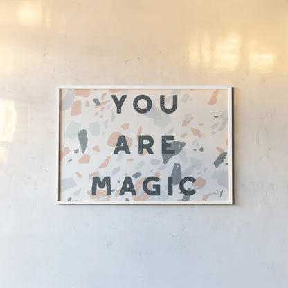 Terrazzo Inspiration I Coral Crop by Moira Hershey. shown as a paper print in a white frame. Available as a archival giclee rolled canvas, fine art paper, or poster print. SKU 57702i.