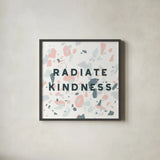 Terrazzo Inspiration I Kindness by Moira Hershey. Shown in a sleek black glass frame for a contemporary gallery look. Available as an archival giclee rolled canvas, fine art paper, or poster print. SKU 55140a.