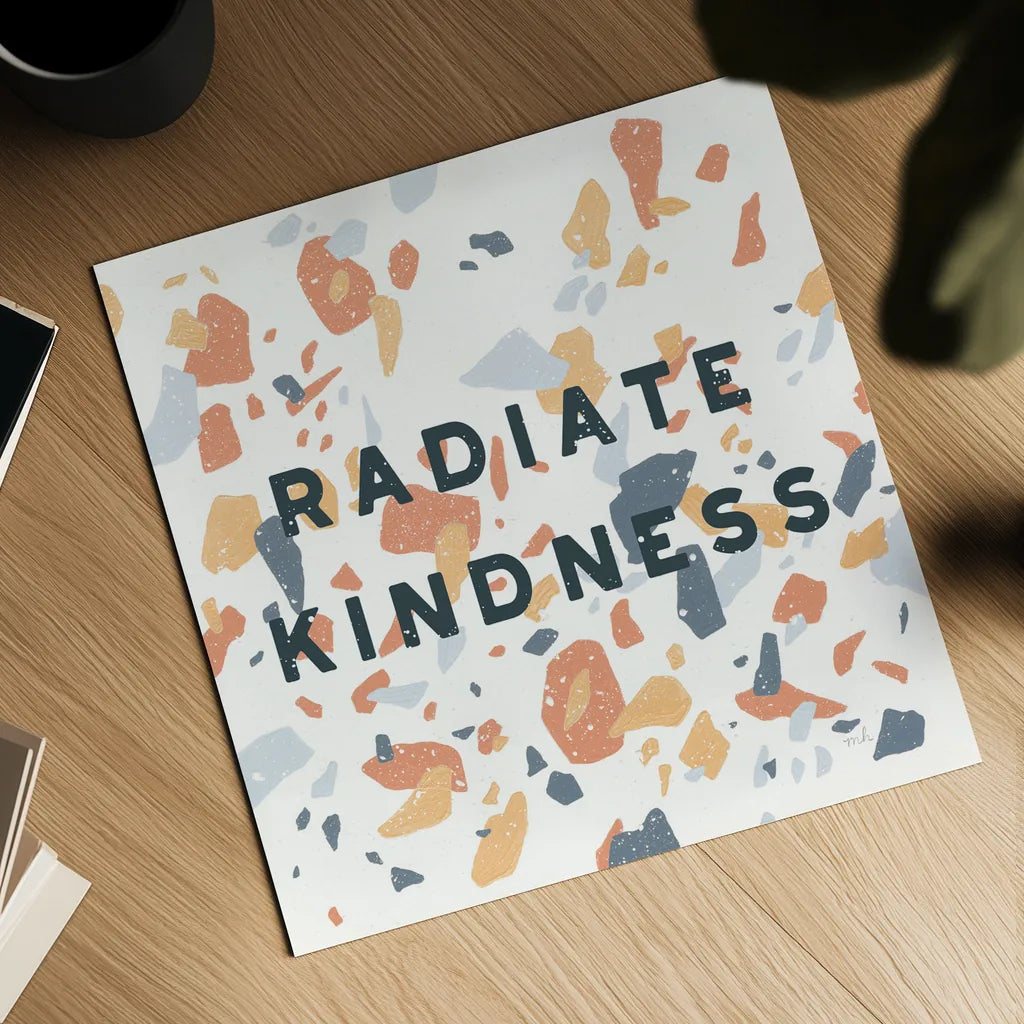 Terrazzo Inspiration I Kindness Retro by Moira Hershey. Shown as a detailed flat fine art print, highlighting archival giclee quality. Available as an archival giclee rolled canvas, fine art paper, or poster print. SKU 56847a.