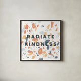 Terrazzo Inspiration I Kindness Retro by Moira Hershey. Shown in a sleek black glass frame for a contemporary gallery look. Available as an archival giclee rolled canvas, fine art paper, or poster print. SKU 56847a.