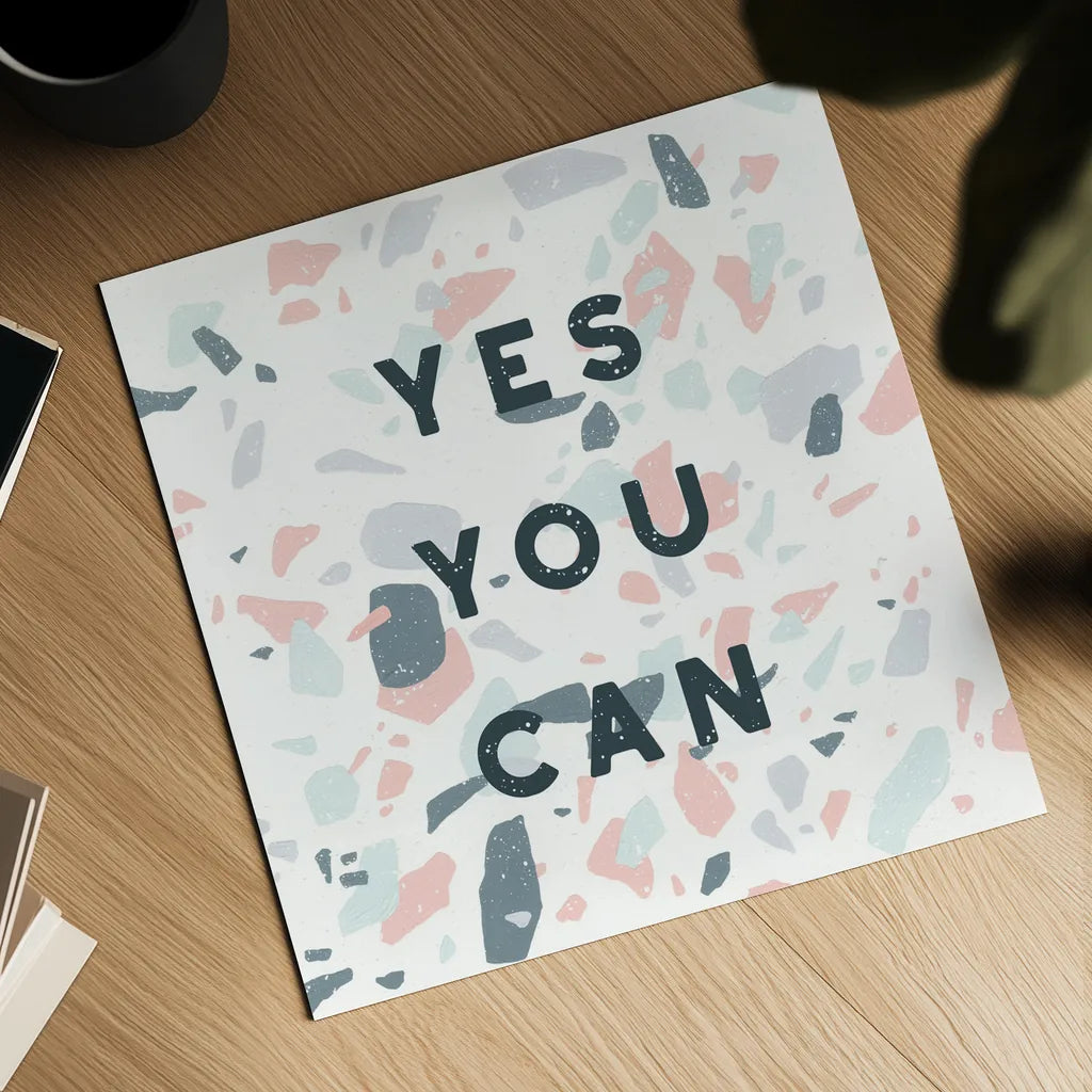 Terrazzo Inspiration II by Moira Hershey. Shown as a detailed flat fine art print, highlighting archival giclee quality. Available as an archival giclee rolled canvas, fine art paper, or poster print. SKU 48004a.