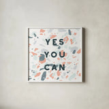 Terrazzo Inspiration II Coral by Moira Hershey. Shown in a crisp white glass frame for a clean and minimalist style. Available as an archival giclee rolled canvas, fine art paper, or poster print. SKU 57703a.
