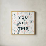 Terrazzo Inspiration II You by Moira Hershey. Shown in a natural wood glass frame for a timeless modern aesthetic. Available as an archival giclee rolled canvas, fine art paper, or poster print. SKU 55141a.