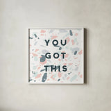Terrazzo Inspiration II You by Moira Hershey. Shown in a crisp white glass frame for a clean and minimalist style. Available as an archival giclee rolled canvas, fine art paper, or poster print. SKU 55141a.