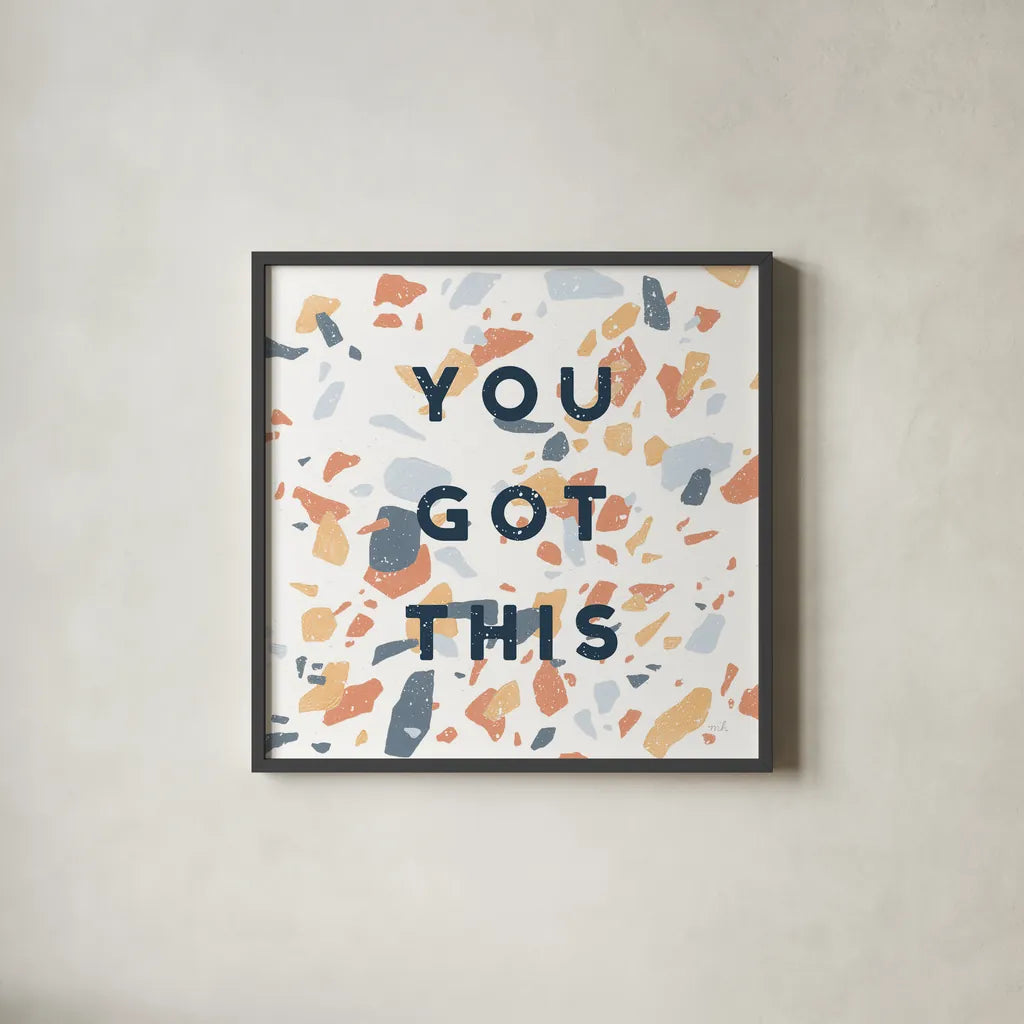 Terrazzo Inspiration II You Retro by Moira Hershey. Shown in a sleek black glass frame for a contemporary gallery look. Available as an archival giclee rolled canvas, fine art paper, or poster print. SKU 56848a.