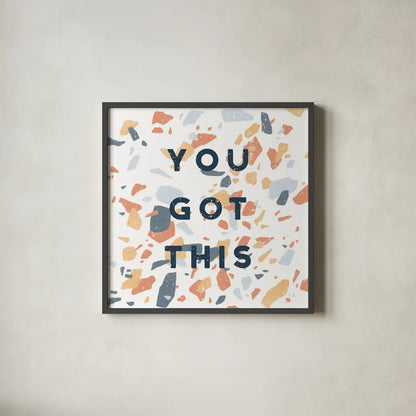 Terrazzo Inspiration II You Retro by Moira Hershey. Shown in a sleek black glass frame for a contemporary gallery look. Available as an archival giclee rolled canvas, fine art paper, or poster print. SKU 56848a.