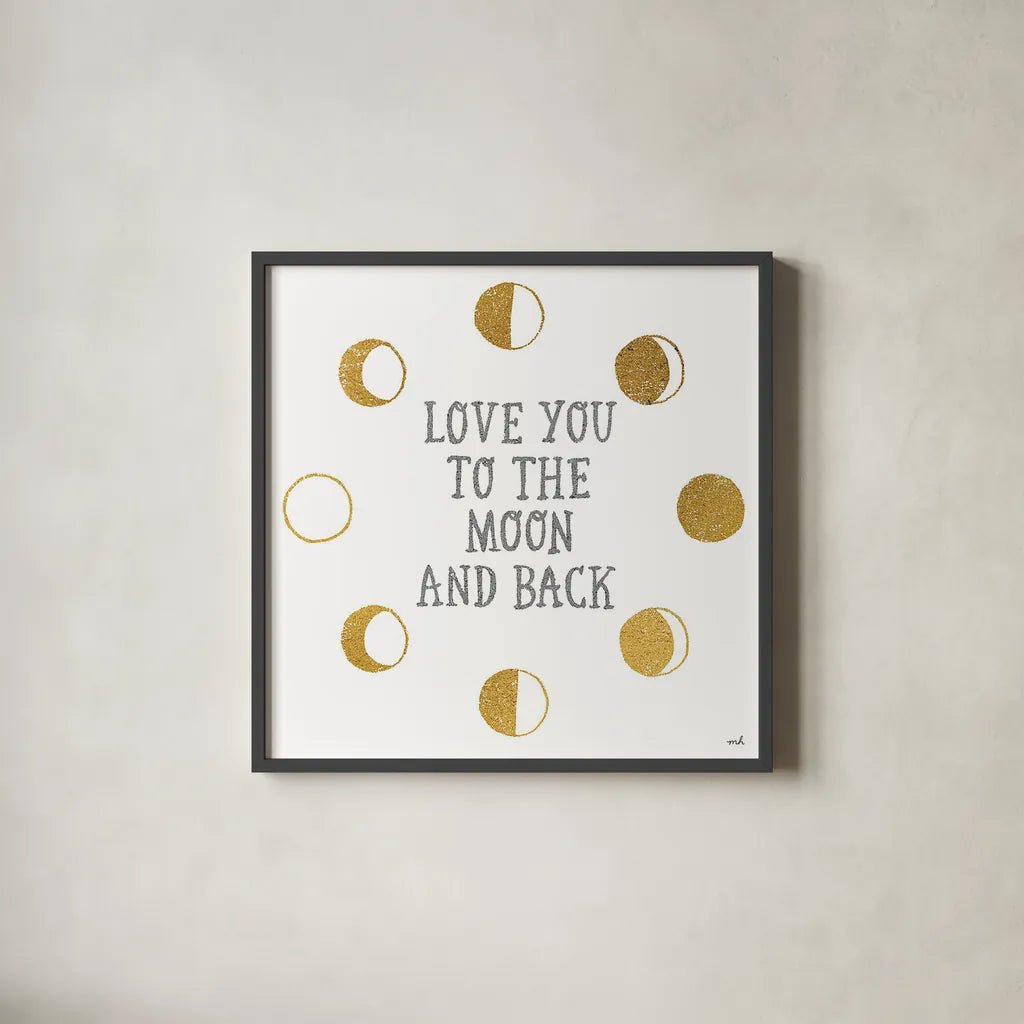 To the Moon by Moira Hershey. Shown in a sleek black glass frame for a contemporary gallery look. Available as an archival giclee rolled canvas, fine art paper, or poster print. SKU 16831a.