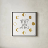 To the Moon by Moira Hershey. Shown in a sleek black glass frame for a contemporary gallery look. Available as an archival giclee rolled canvas, fine art paper, or poster print. SKU 16831a.