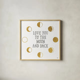 To the Moon by Moira Hershey. Shown in a natural wood glass frame for a timeless modern aesthetic. Available as an archival giclee rolled canvas, fine art paper, or poster print. SKU 16831a.