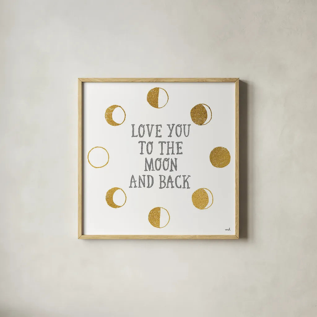 To the Moon by Moira Hershey. Shown in a natural wood glass frame for a timeless modern aesthetic. Available as an archival giclee rolled canvas, fine art paper, or poster print. SKU 16831a.