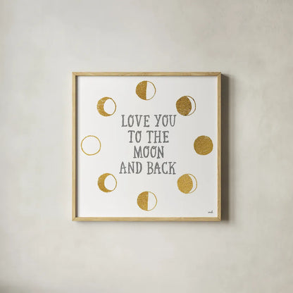 To the Moon by Moira Hershey. Shown in a natural wood glass frame for a timeless modern aesthetic. Available as an archival giclee rolled canvas, fine art paper, or poster print. SKU 16831a.